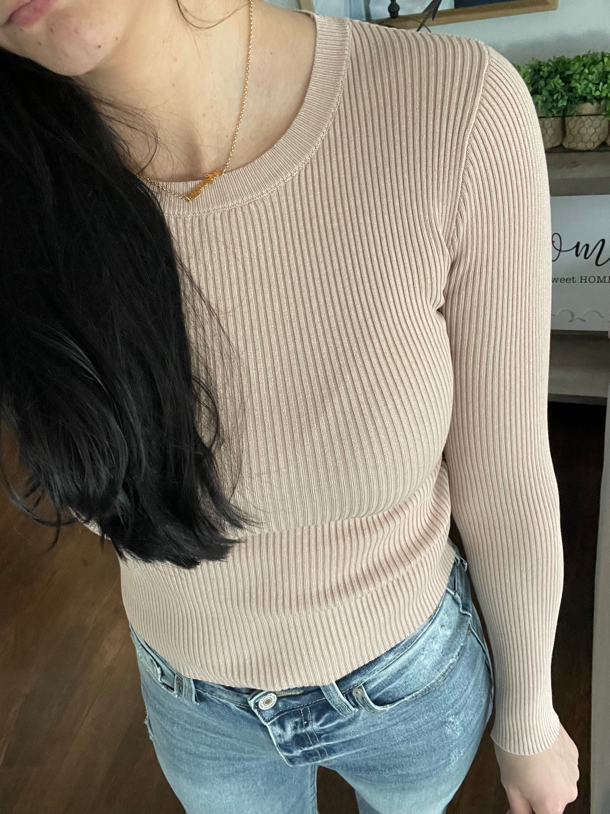 Ribbed Knit Top-Taupe