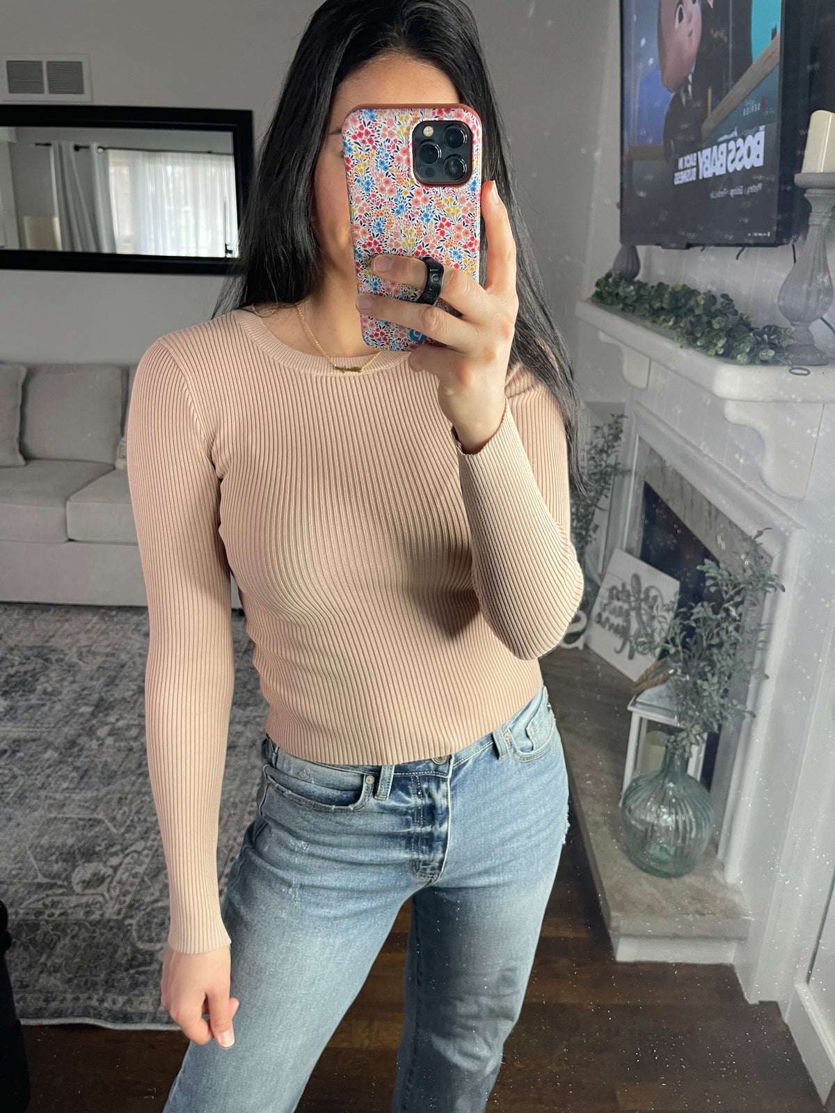Ribbed Knit Top-Taupe