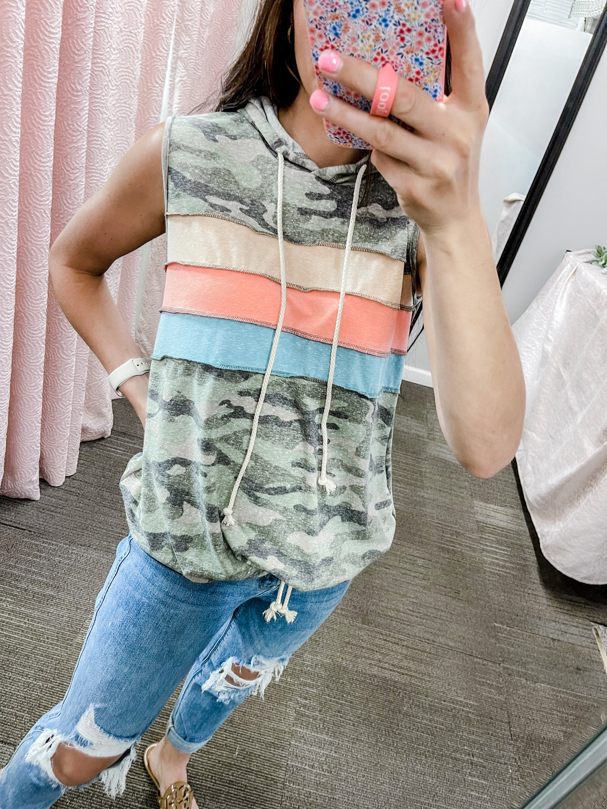 Right on Time- Hooded Multi-Colored Camo Tank