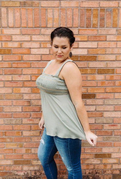 This is Your Day Smocked Tank Top- Olive