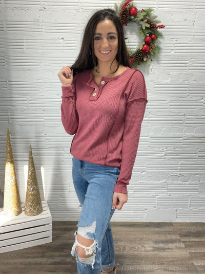 Grow Old With Me- Burgundy Waffle Knit Top