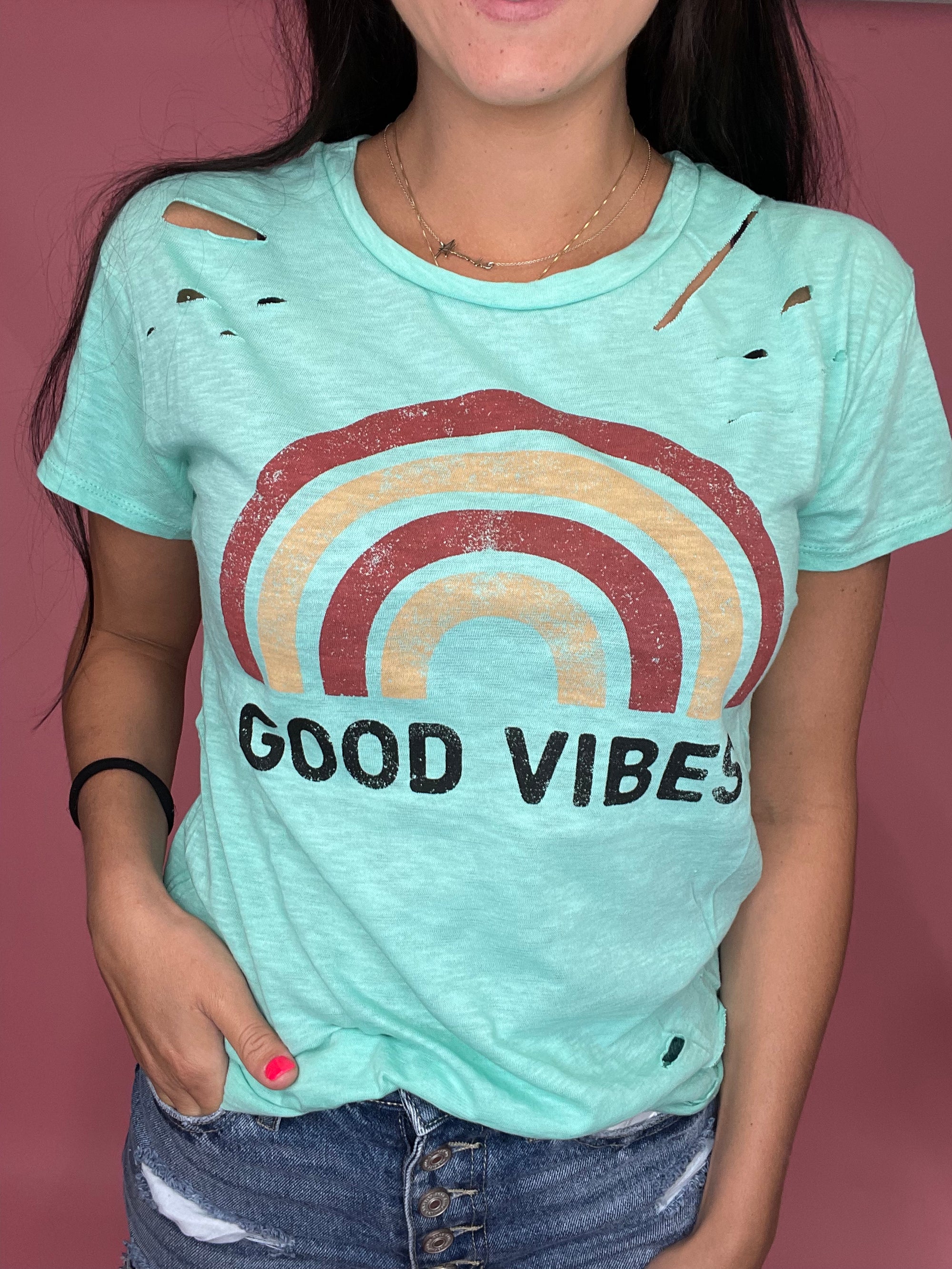 Good Vibes Distressed Graphic Tee
