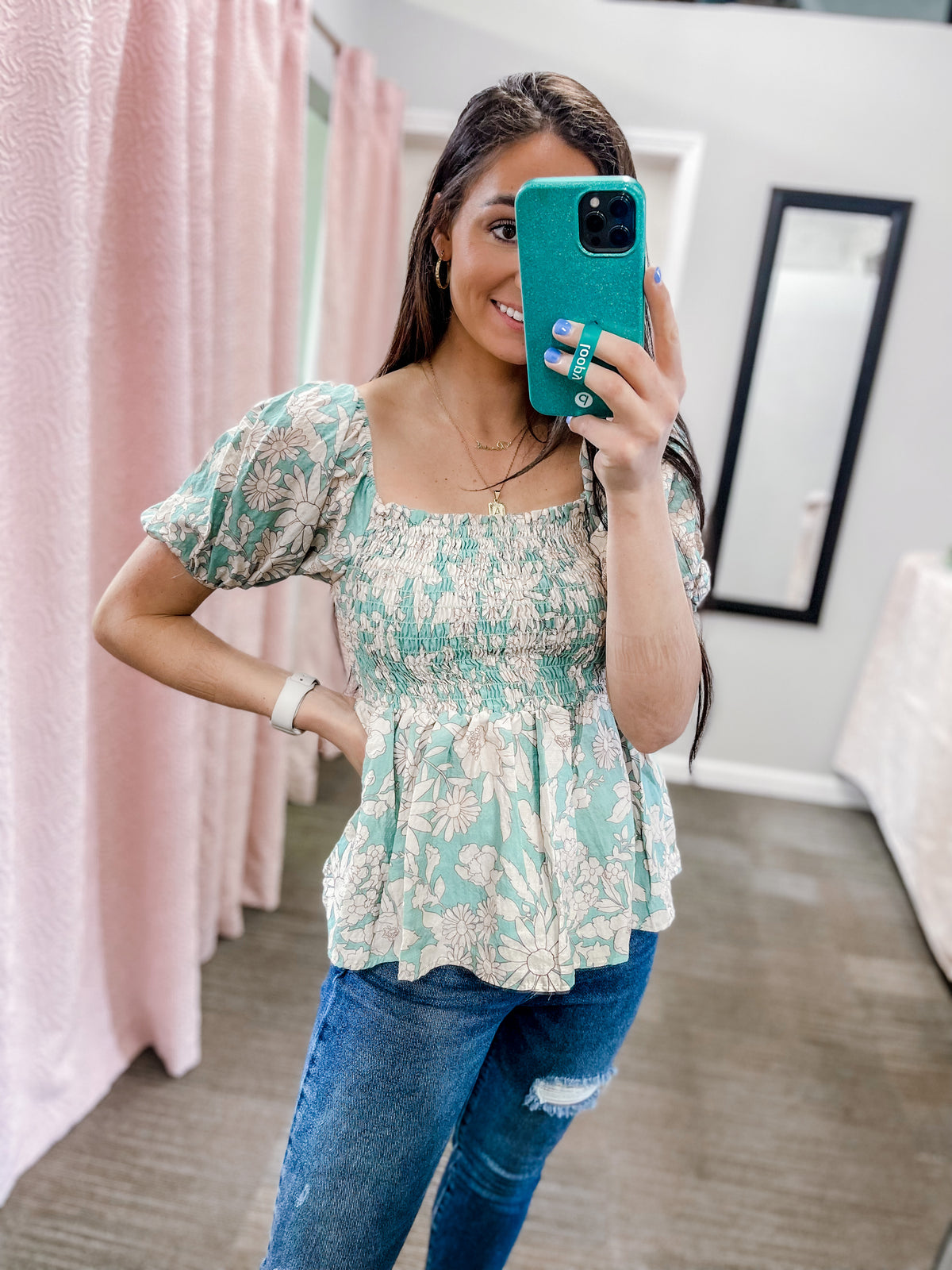 It's Your Destiny- Teal Smocked Top