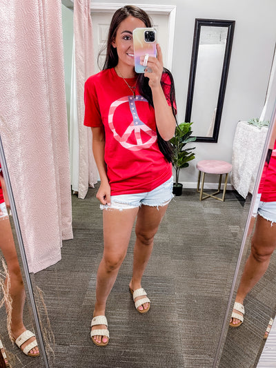 Peace Sign Graphic Tee - Red