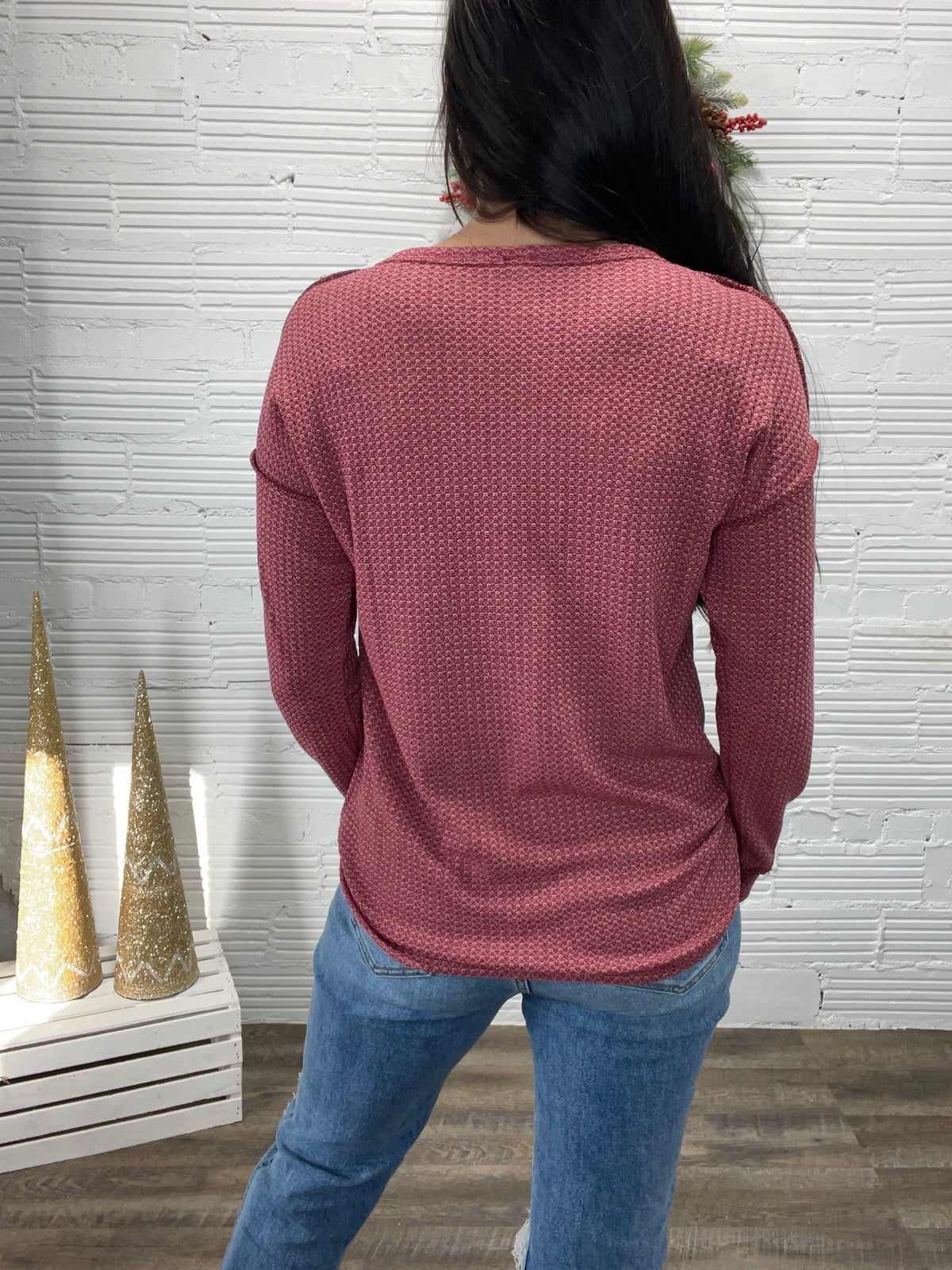 Grow Old With Me- Burgundy Waffle Knit Top