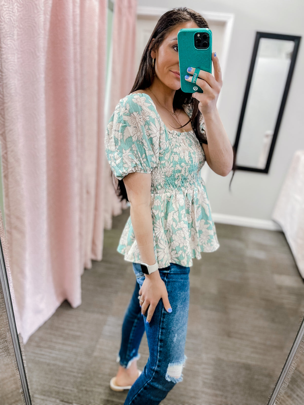 It's Your Destiny- Teal Smocked Top