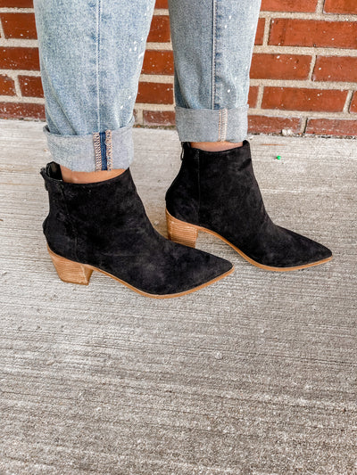 Cecily Black Suede Pointed Toe Booties