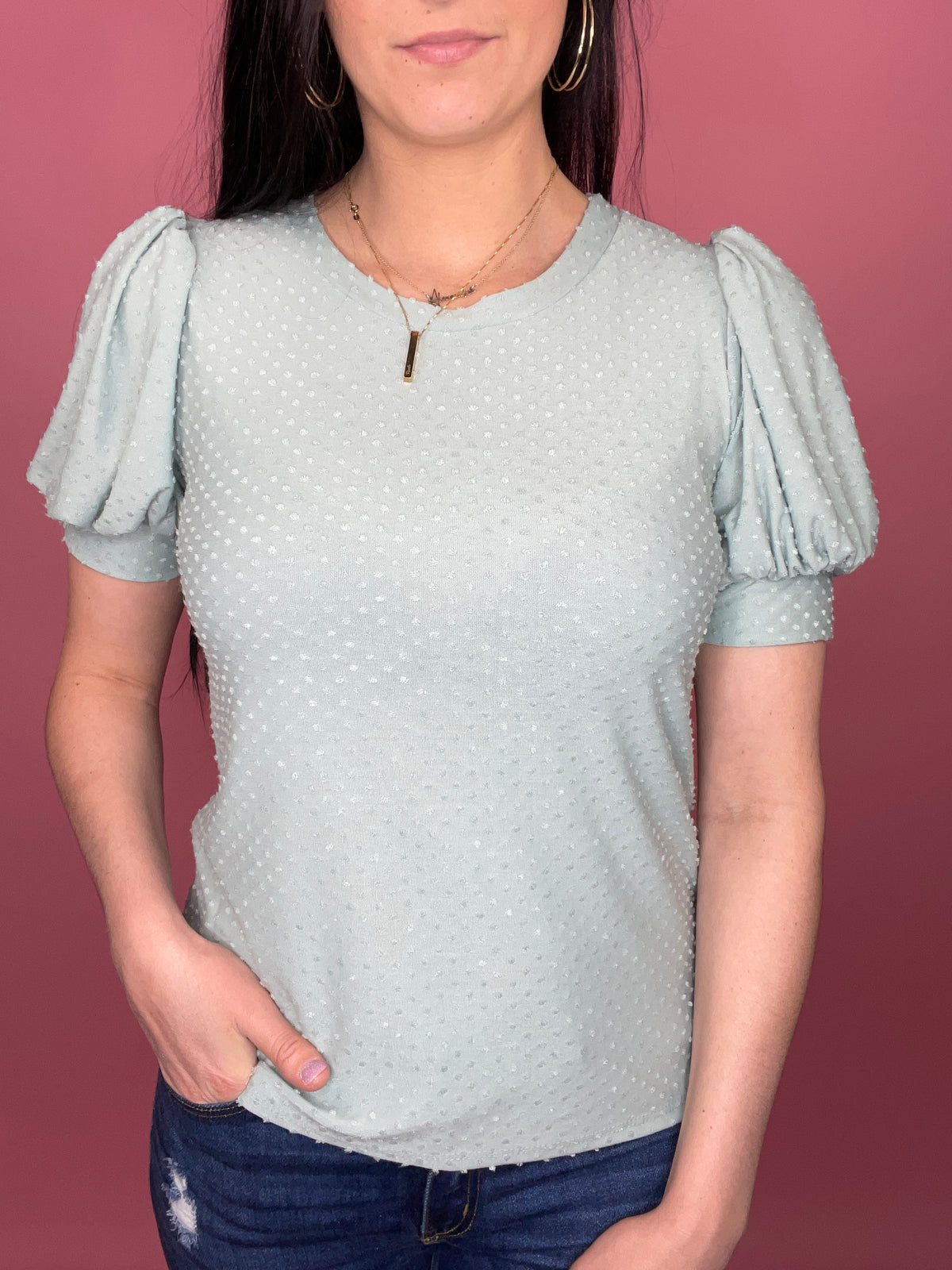Dreaming About You Swiss Dot Dressy Top- Mint