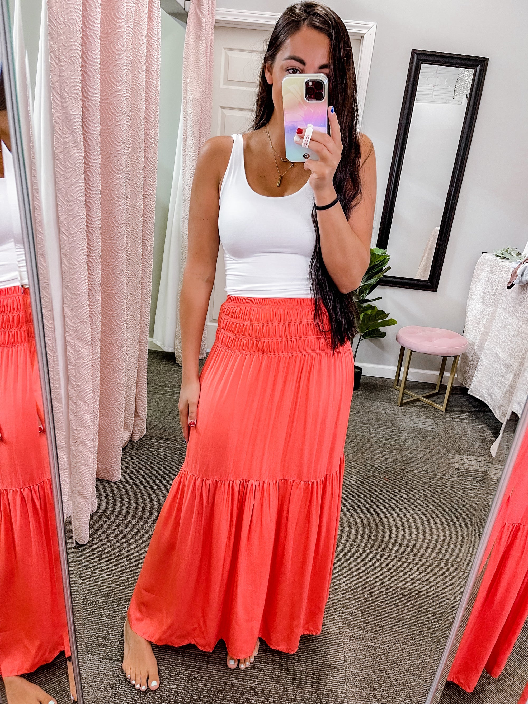 Stop Loving You Tiered Maxi Skirt- Coral