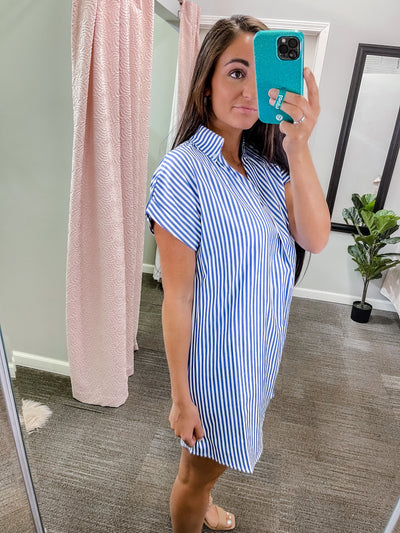 Going Your Way - Navy Striped Dress