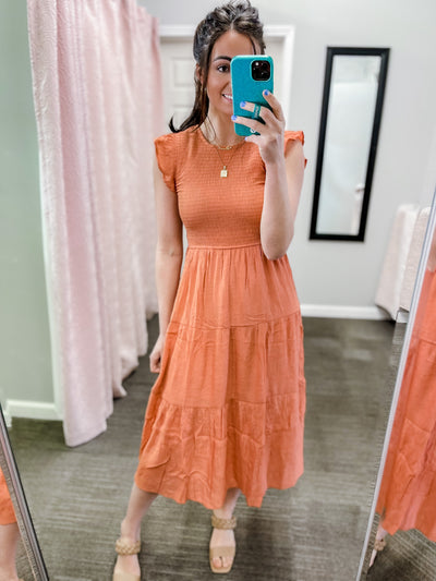 It's Not Over- Apricot Midi Dress