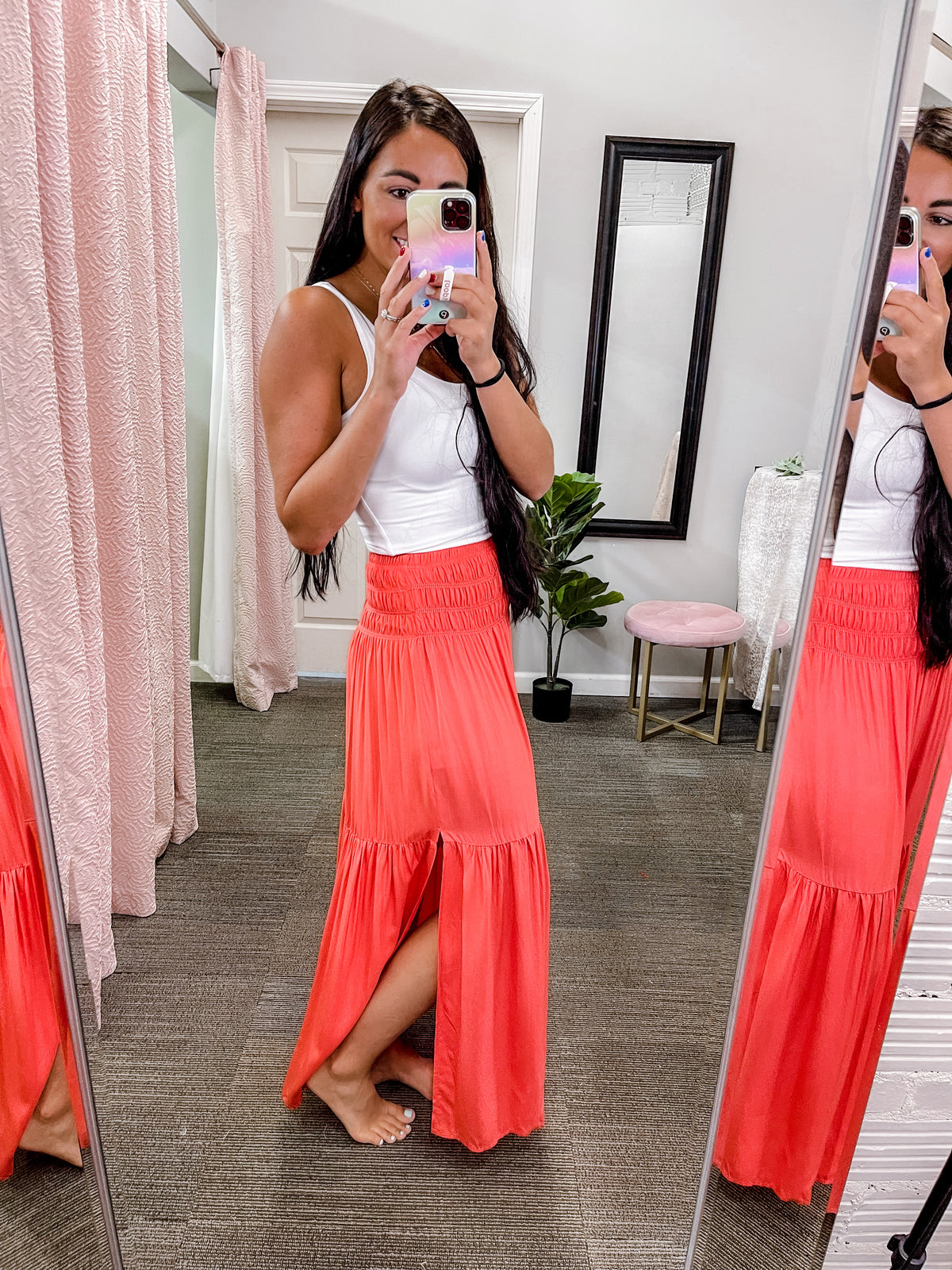 Stop Loving You Tiered Maxi Skirt- Coral