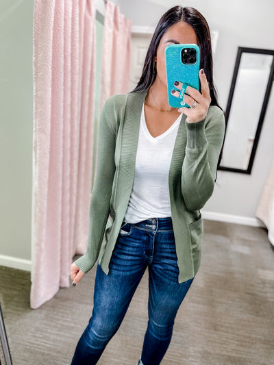 Here for Now- Olive Cardigan