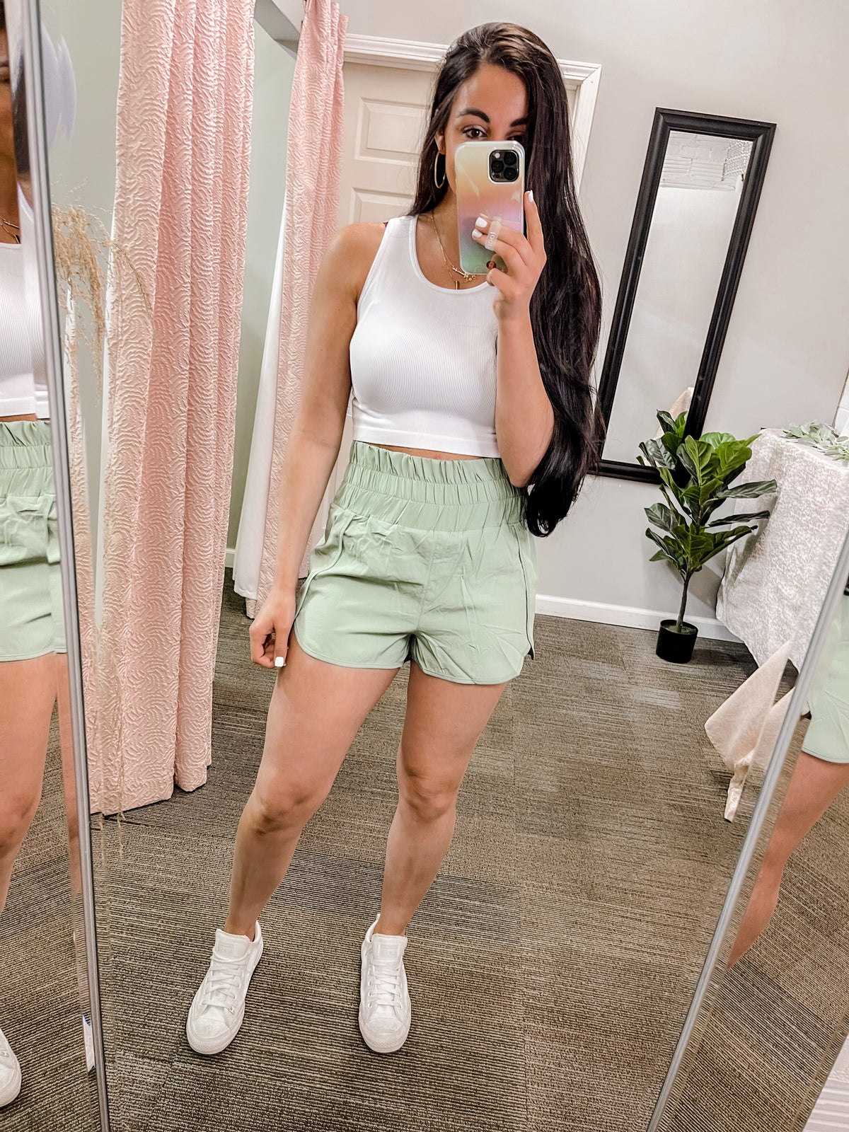 Smiling About It Activewear Shorts-Sage