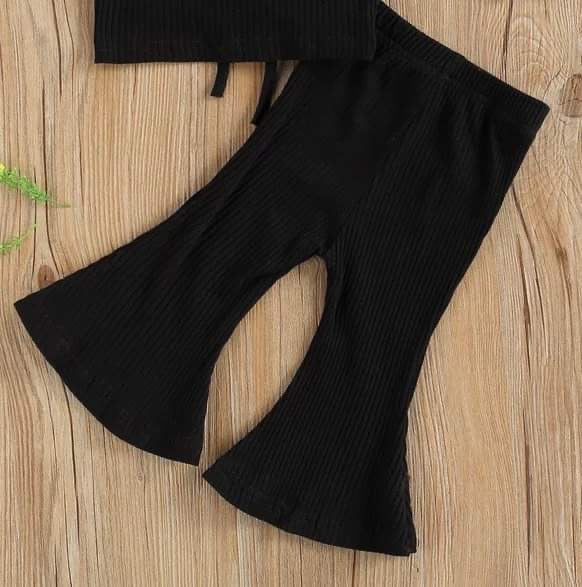 Solid Color Ribbed Bell Bottoms (Black)