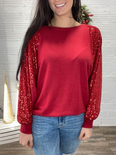 Loving on You- Red Sequence Top