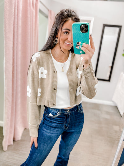 Goals in Life- Taupe Flower Cardigan