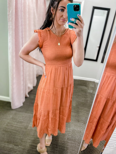 It's Not Over- Apricot Midi Dress