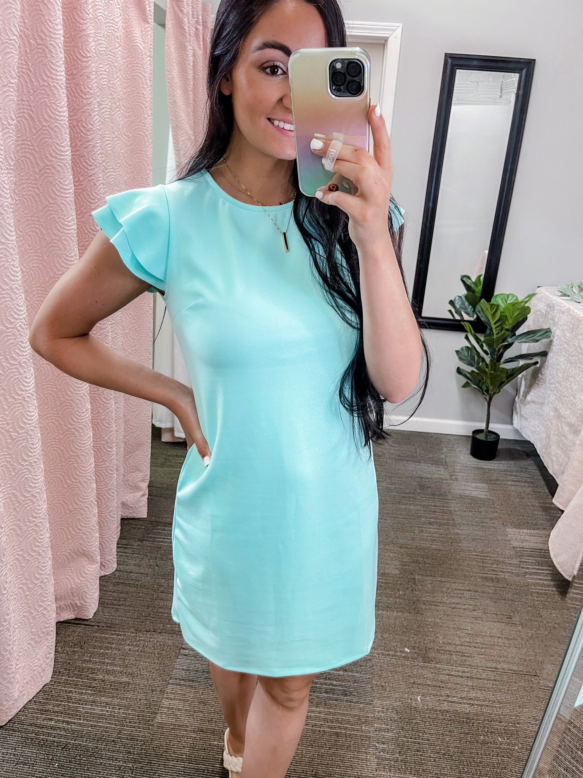 Here and Now Ruffled Sleeve Dress- Mint